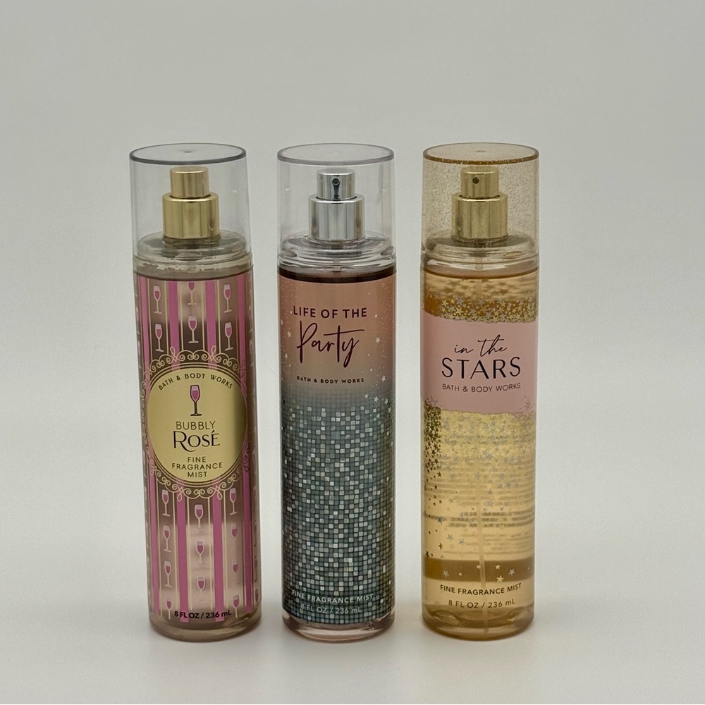 Bath & Body Works Bubbly Rose, Life of the Party, In The Stars Body Spray NWT